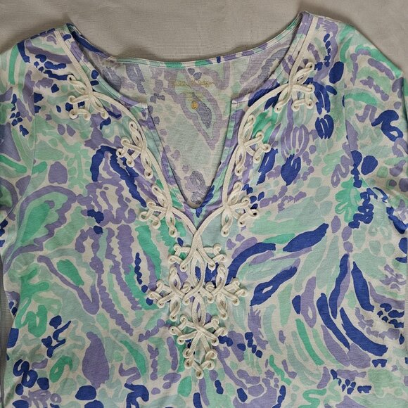 Lilly Pulitzer Nice Ink Pattern Floral 3/4 Sleeve Marina Dress Women's Sz Large - Picture 16 of 16